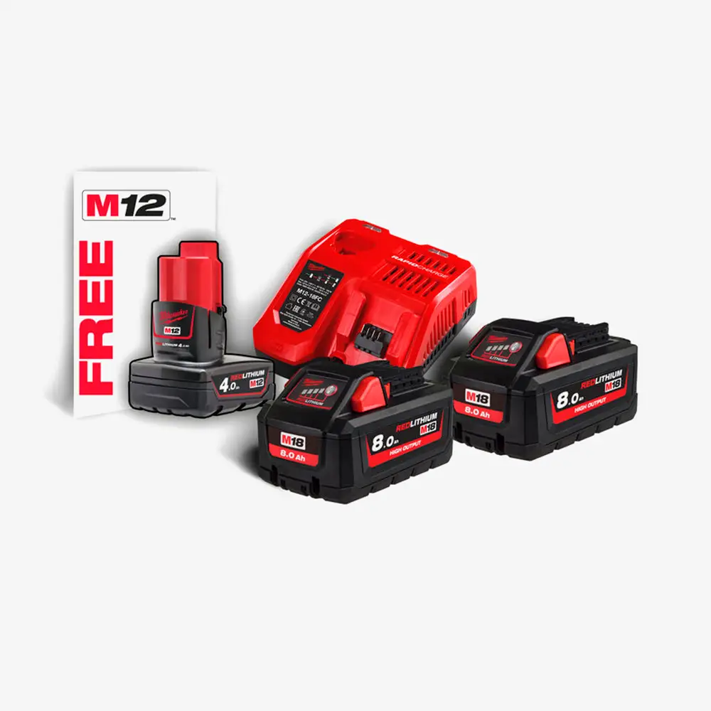 [4933471073] Енергокомплект MILWAUKEE, M18 HNRG-802 (+заряд.пристрій, 2 акум. M18 HB8(8Аг), 1акум. M12 B4(4Аг) 